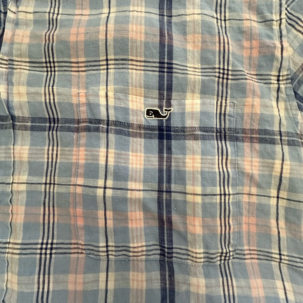 Vineyard Vines Men's Casual Blue and Pink Plaid Shirt
